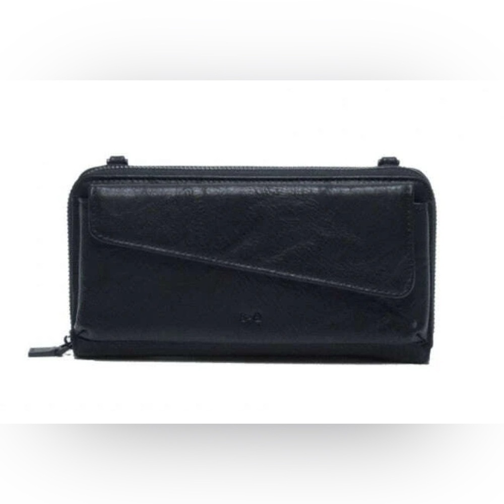 S.Q Black Vegan Leather Crossbody Clutch/Purse, Wallet, RFID Protected, New Con.